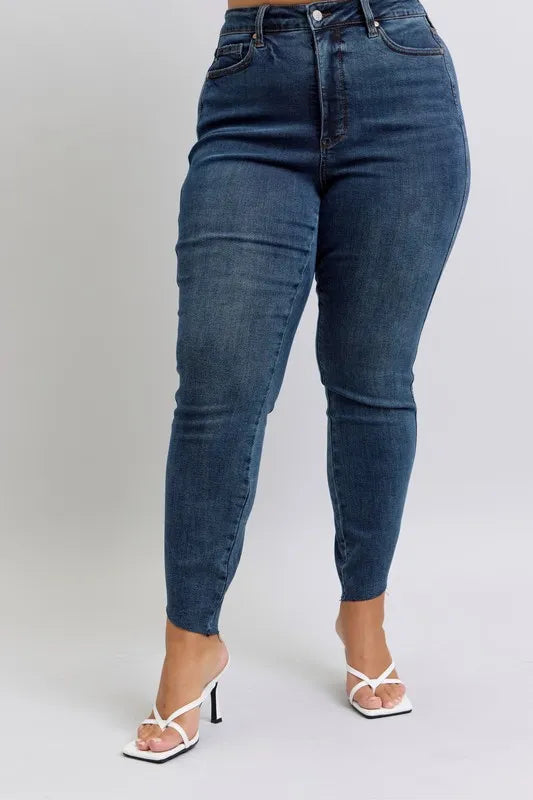 Judy Blue Full Size High Waist Tummy Control Step Hem Skinny Jeans Plus Size