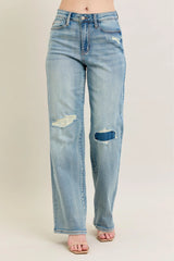 Judy Blue Full Size Hw Destroy & Knee Patch Straight Jeans Plus Size