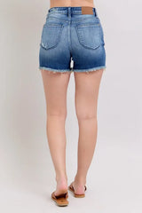 Judy Blue Full Size V-Front Denim Shorts with Shield Pockets Plus Size