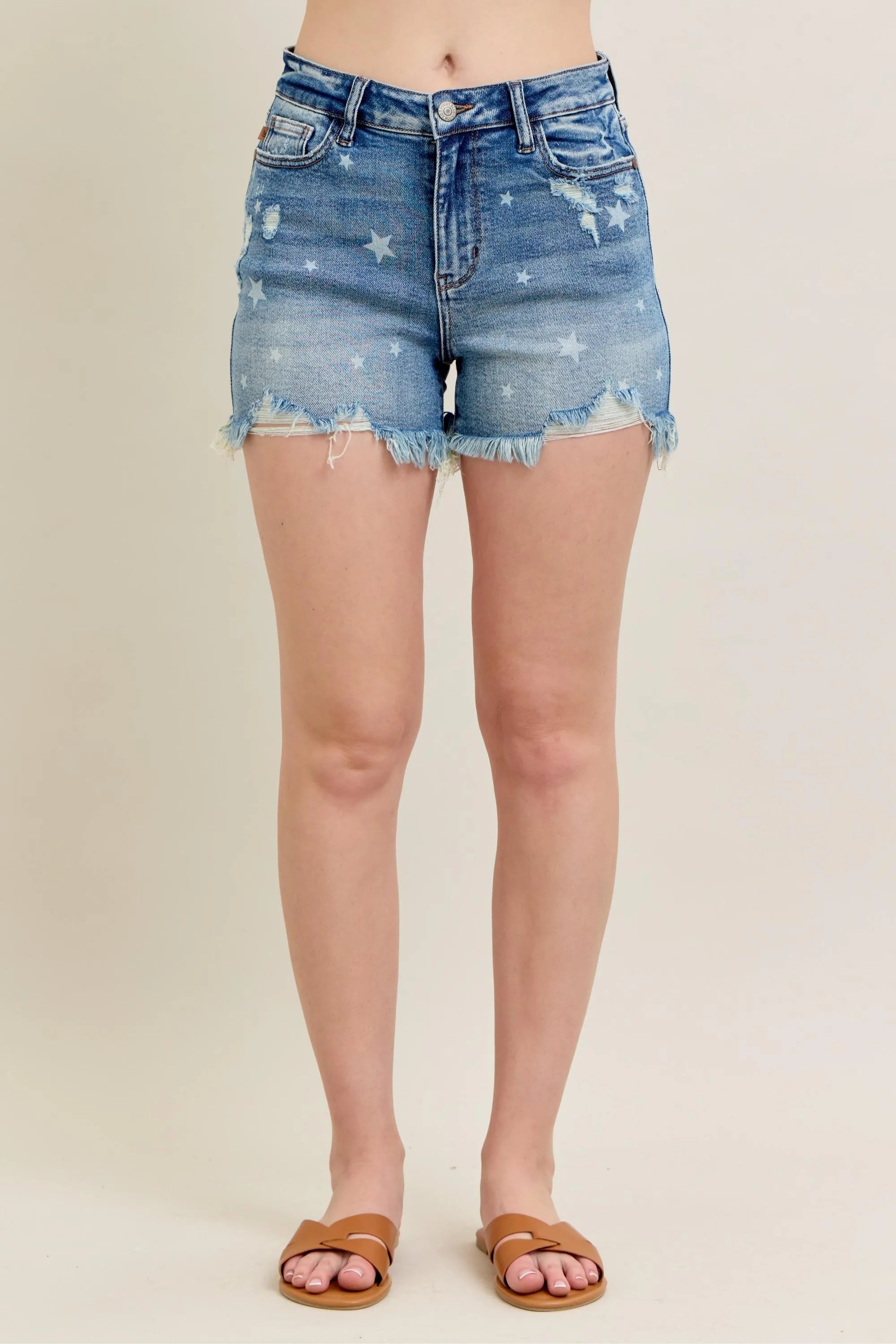 Judy Blue Hw Star Print Cut Off Destroy Denim Shorts