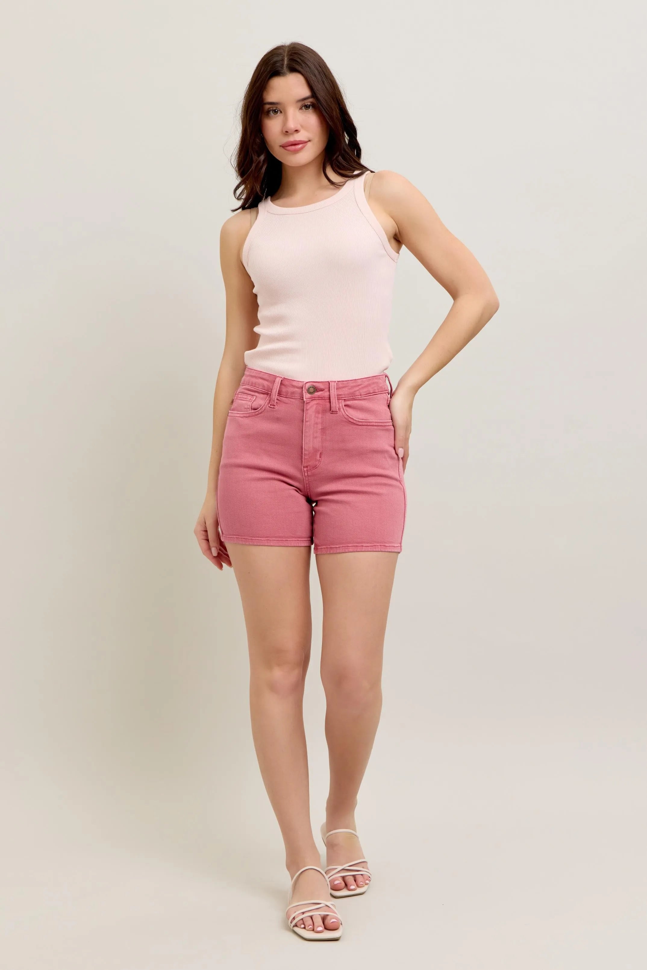 Judy Blue Pink Back Pkt Embroidery Shorts