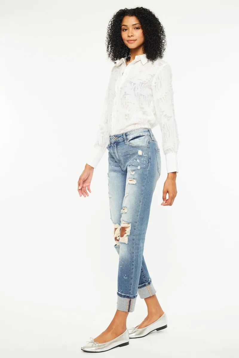 Kancan High Rise Distressed Boyfriend Fit Jeans