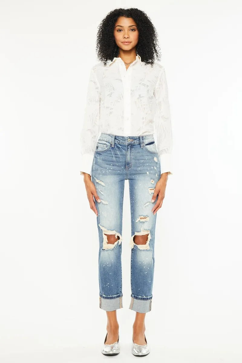 Kancan High Rise Distressed Boyfriend Fit Jeans