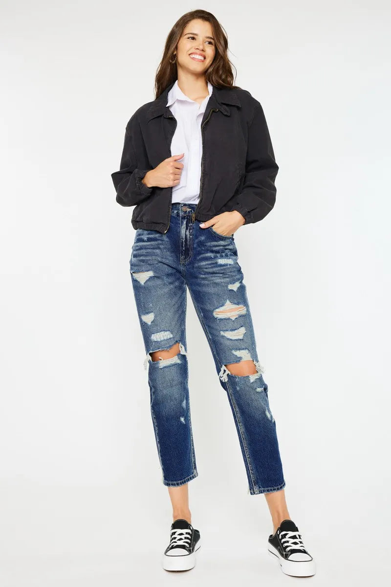 Kancan High Rise Distressed Mom Fit Jeans