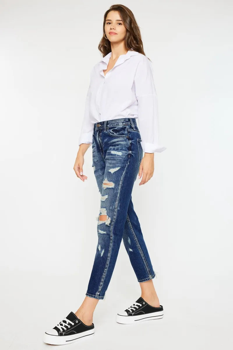 Kancan High Rise Distressed Mom Fit Jeans