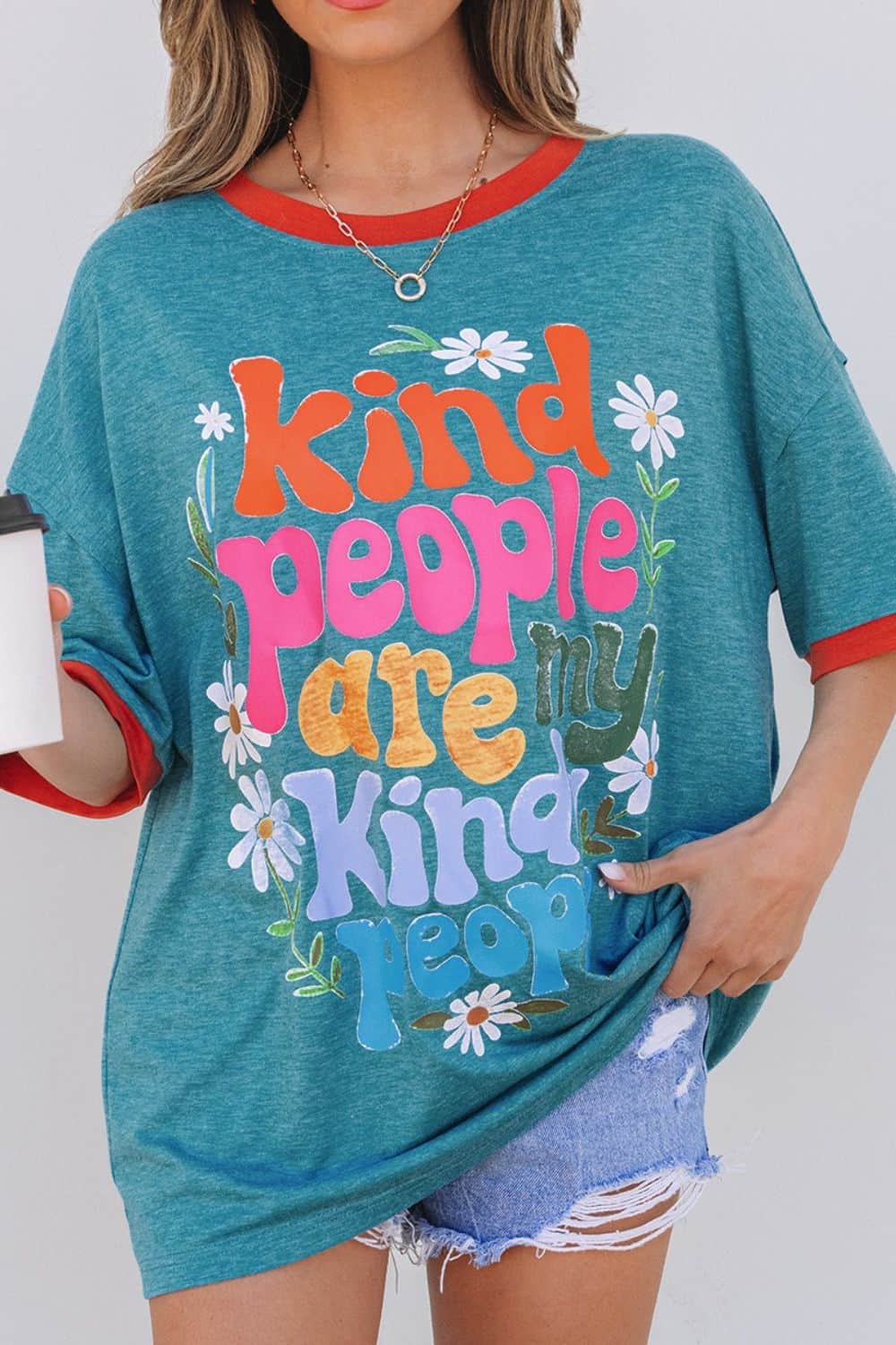 Kind People are My Kind People Graphic Oversized T-Shirt Turquoise / M