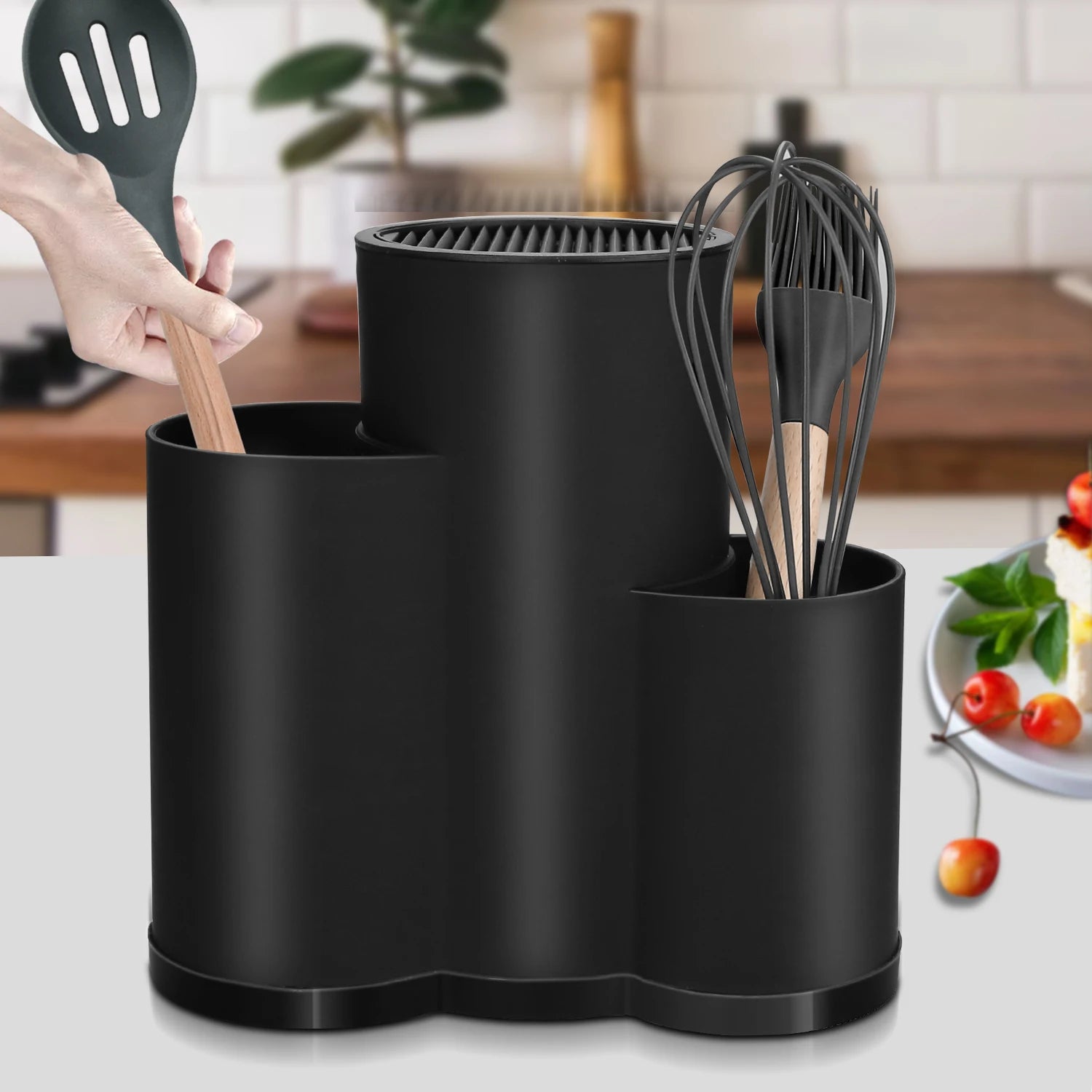 Kitchen cutlery storage with shelf: multi-purpose knife holder for utensils
