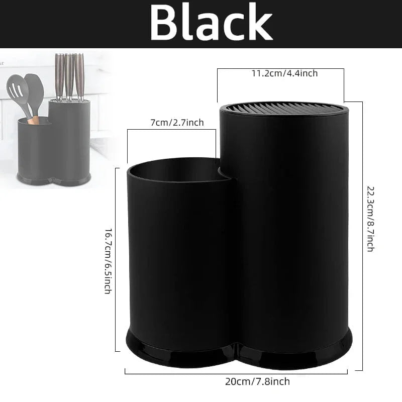 Kitchen cutlery storage with shelf: multi-purpose knife holder for utensils 2 hole Black
