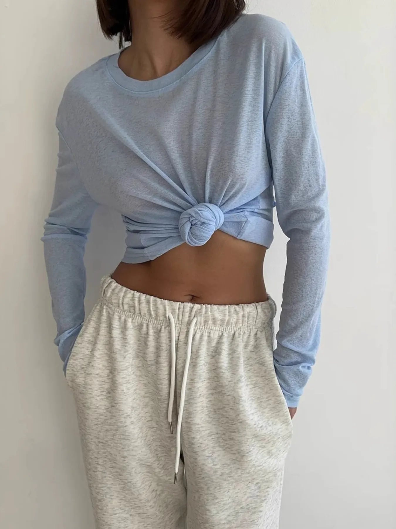 Knotted Long Sleeve T-Shirt Dusty Blue / S