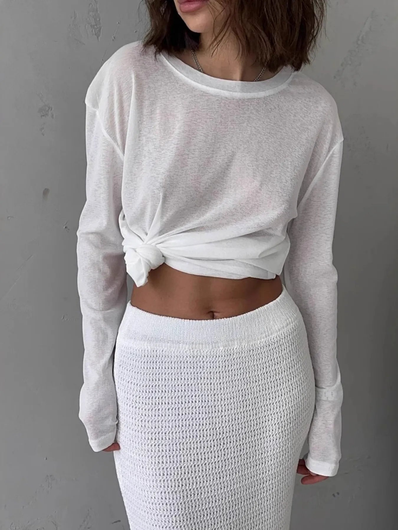 Knotted Long Sleeve T-Shirt White / S