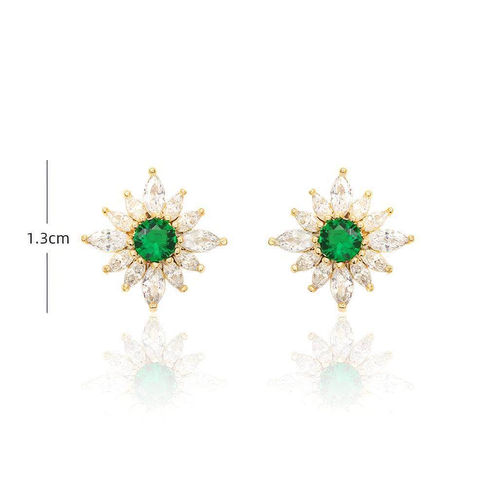 Lab Grown Delicate Cut Sunflower Studded Emerald Earrings