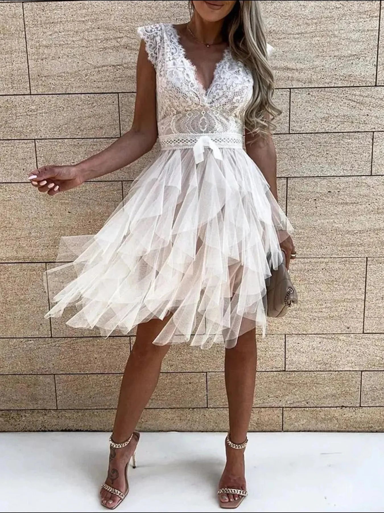 Lace Bodice Layered Tulle Dress