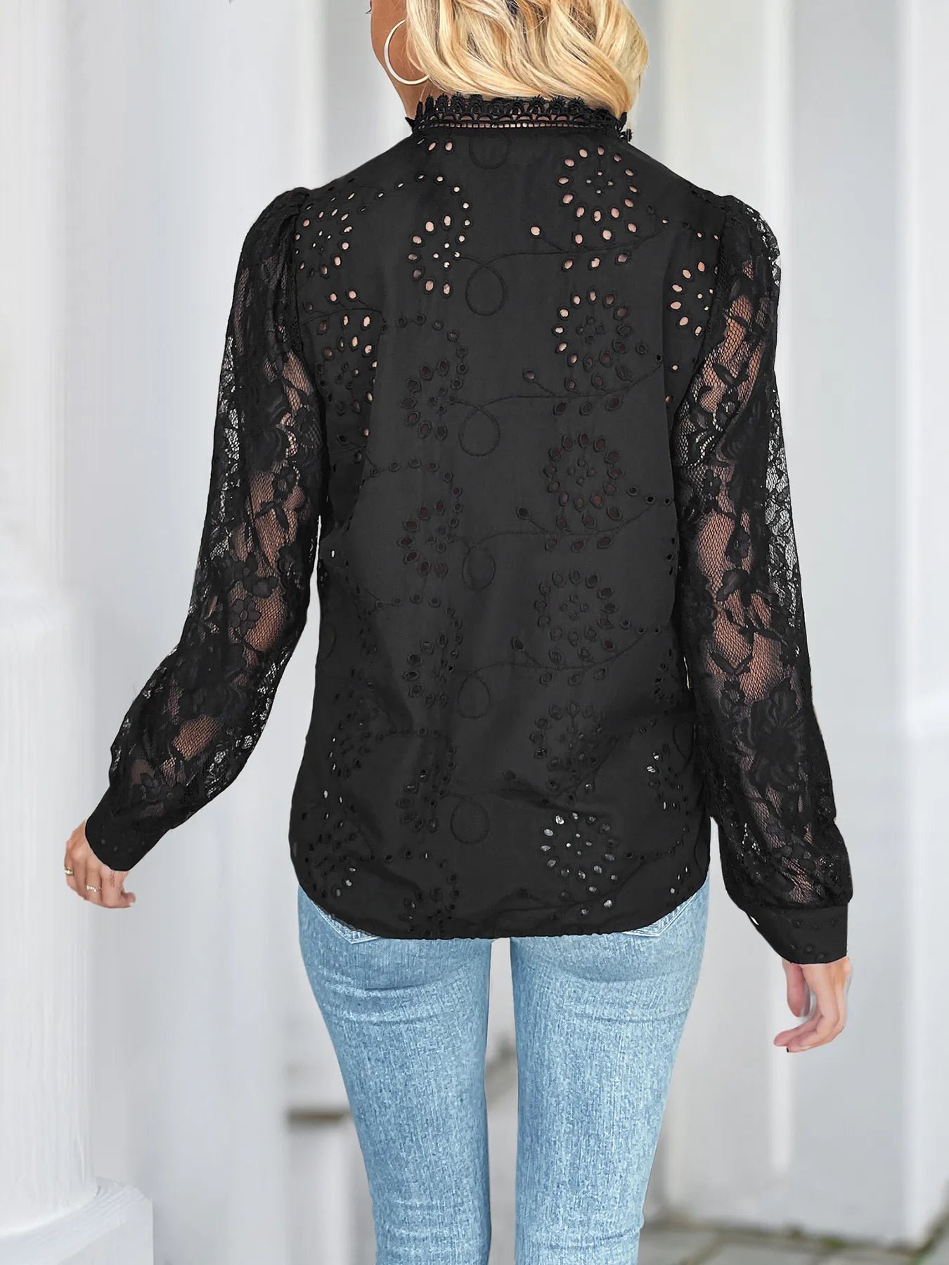 Lace Button Up Long Sleeve Shirt