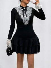 Lace Detail Long Sleeve Mini Dress