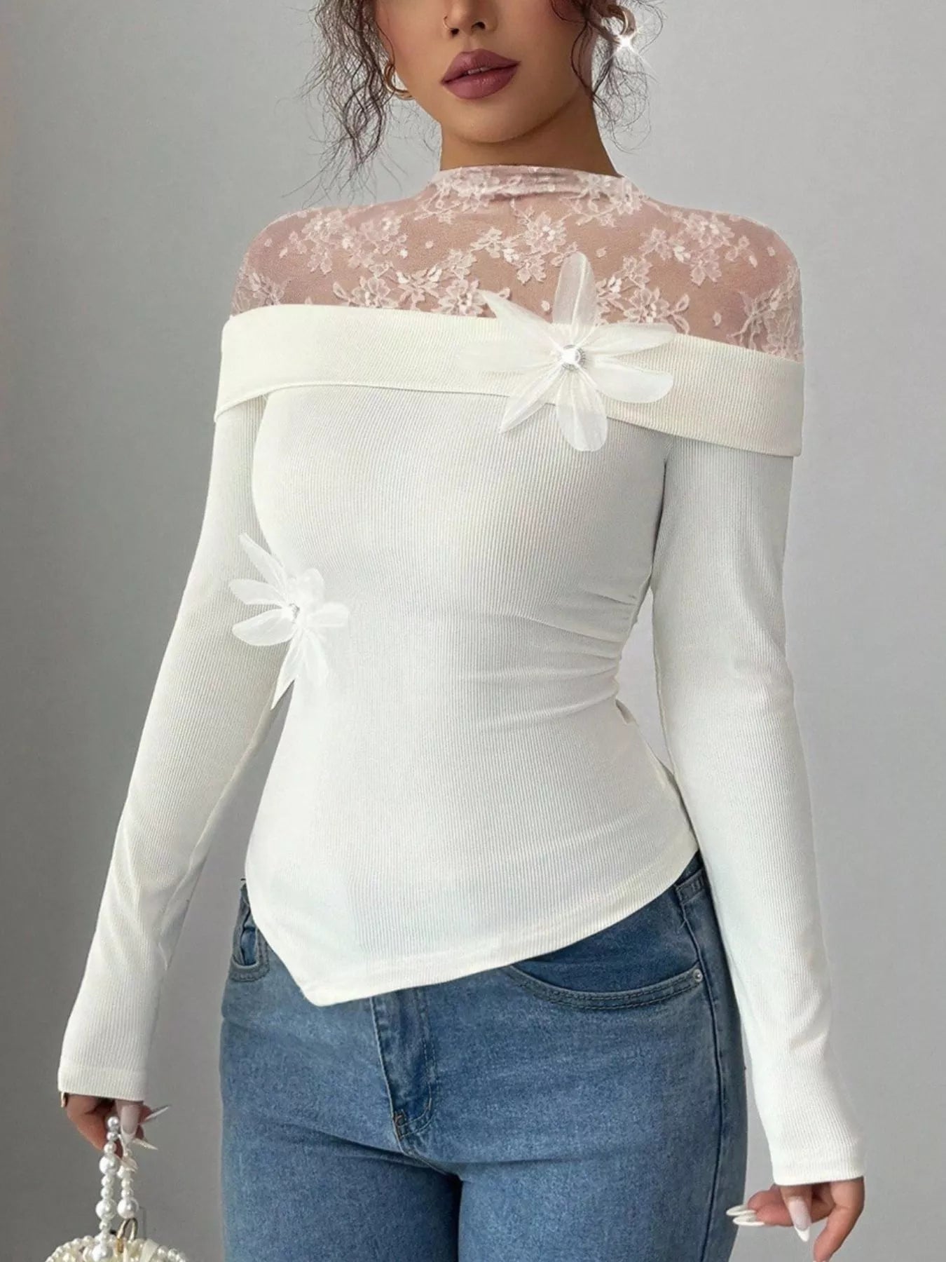 Lace Detail Long Sleeve Top