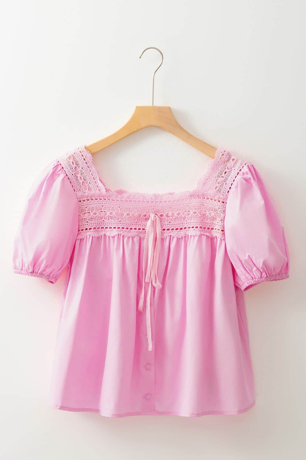 Lace Detail Square Neck Puff Sleeve Blouse