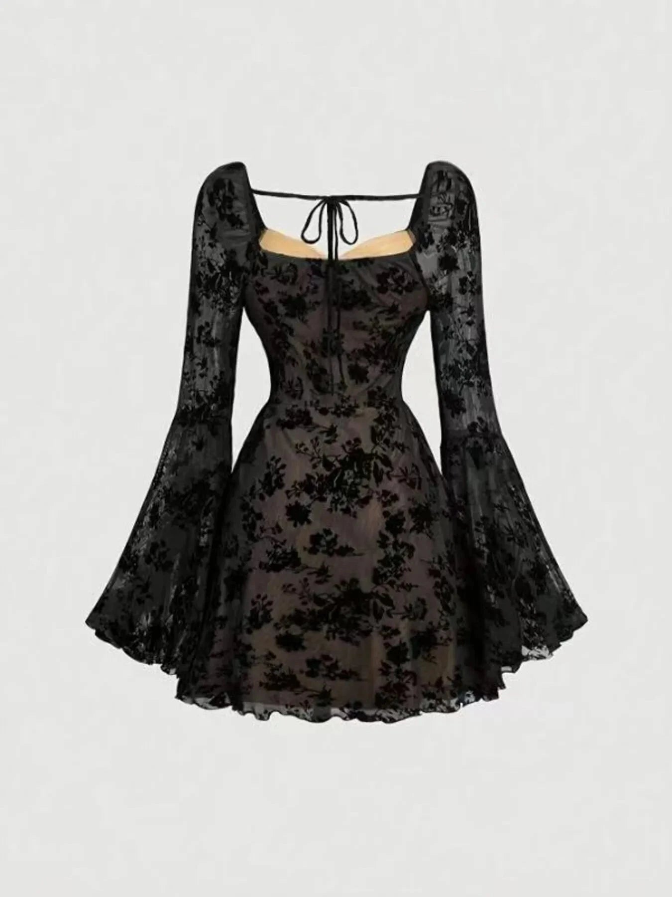 Lace Flare Sleeve Mini Dress