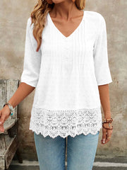 Lace Hem V-Neck Blouse
