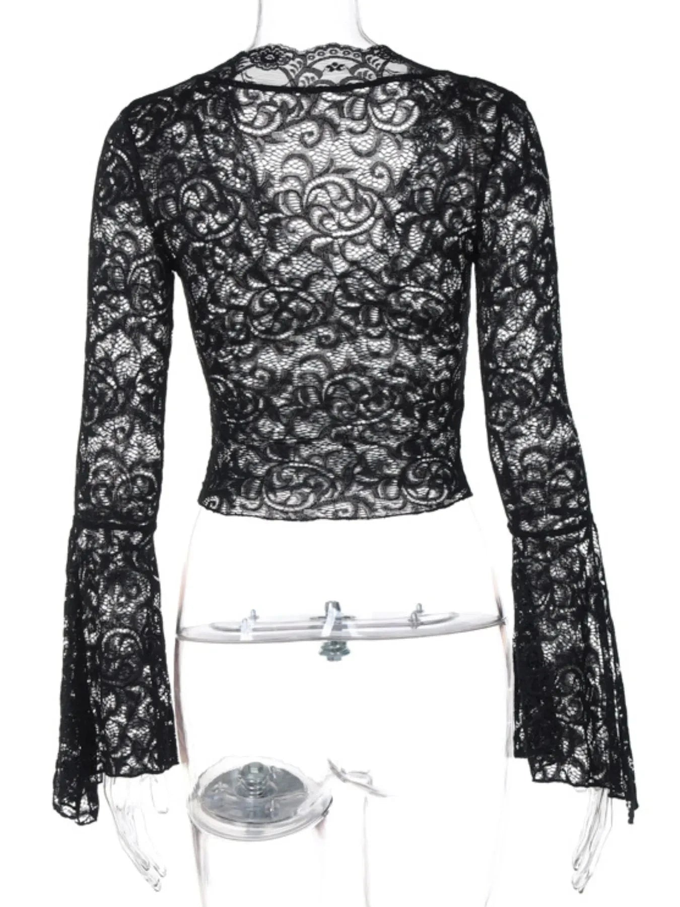 Lace Long Sleeve Deep V-Neck Blouse