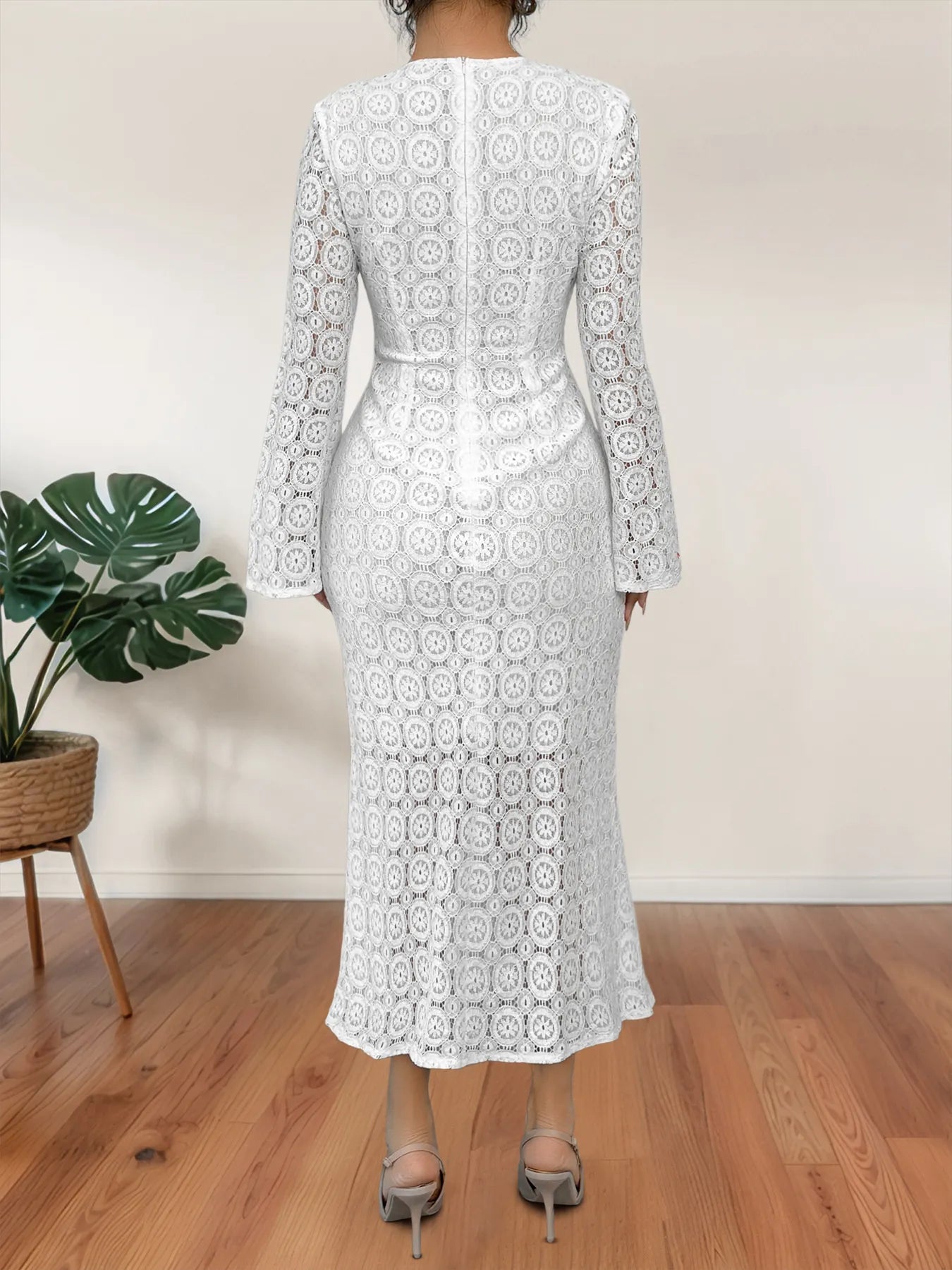 Lace Long Sleeve Midi Dress