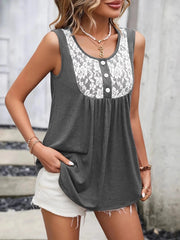 Lace Panel Scoop Neck Tank Grey / S