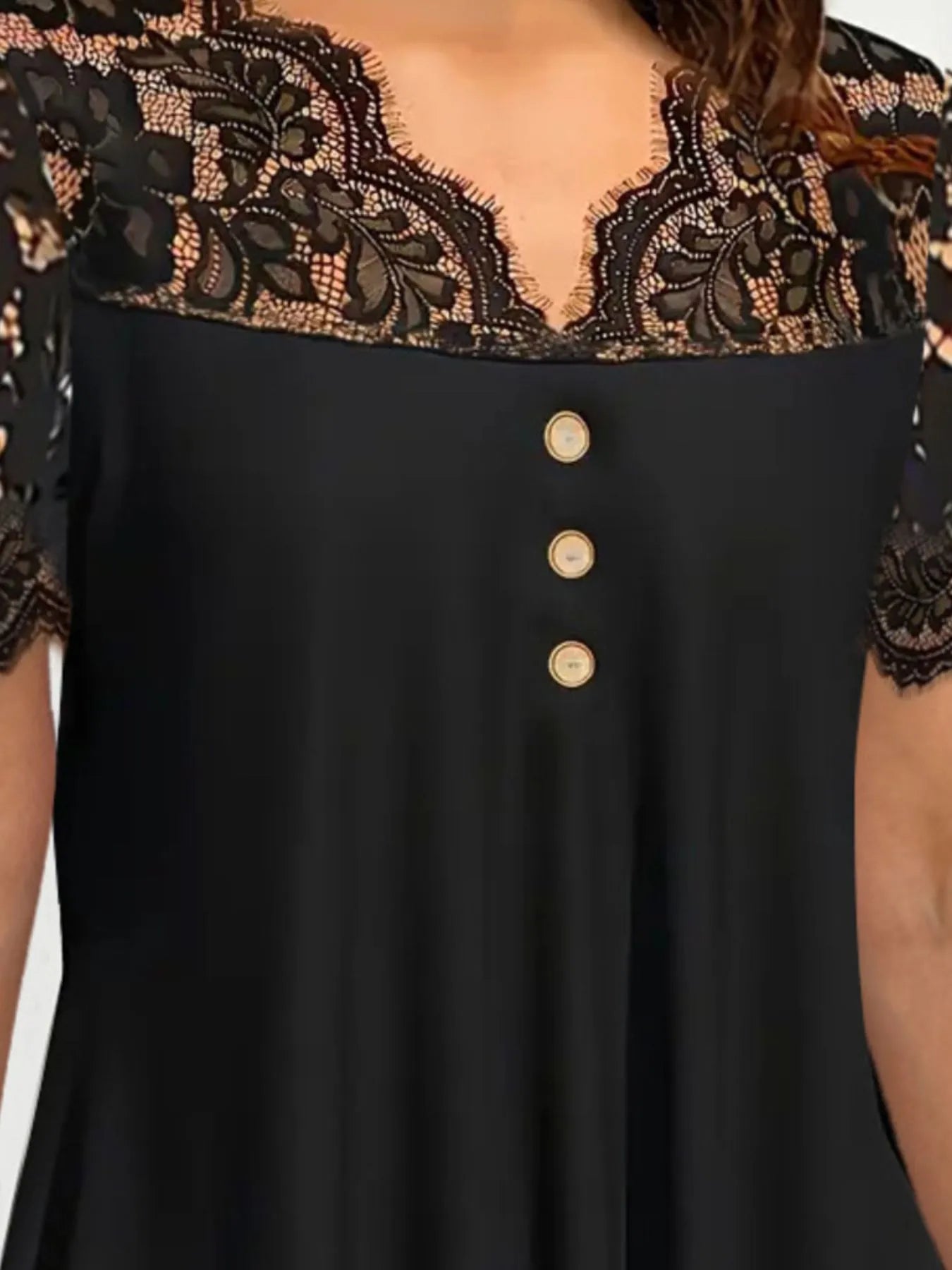 Lace Panel Short Sleeve Blouse