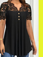 Lace Panel Short Sleeve Blouse Black / S