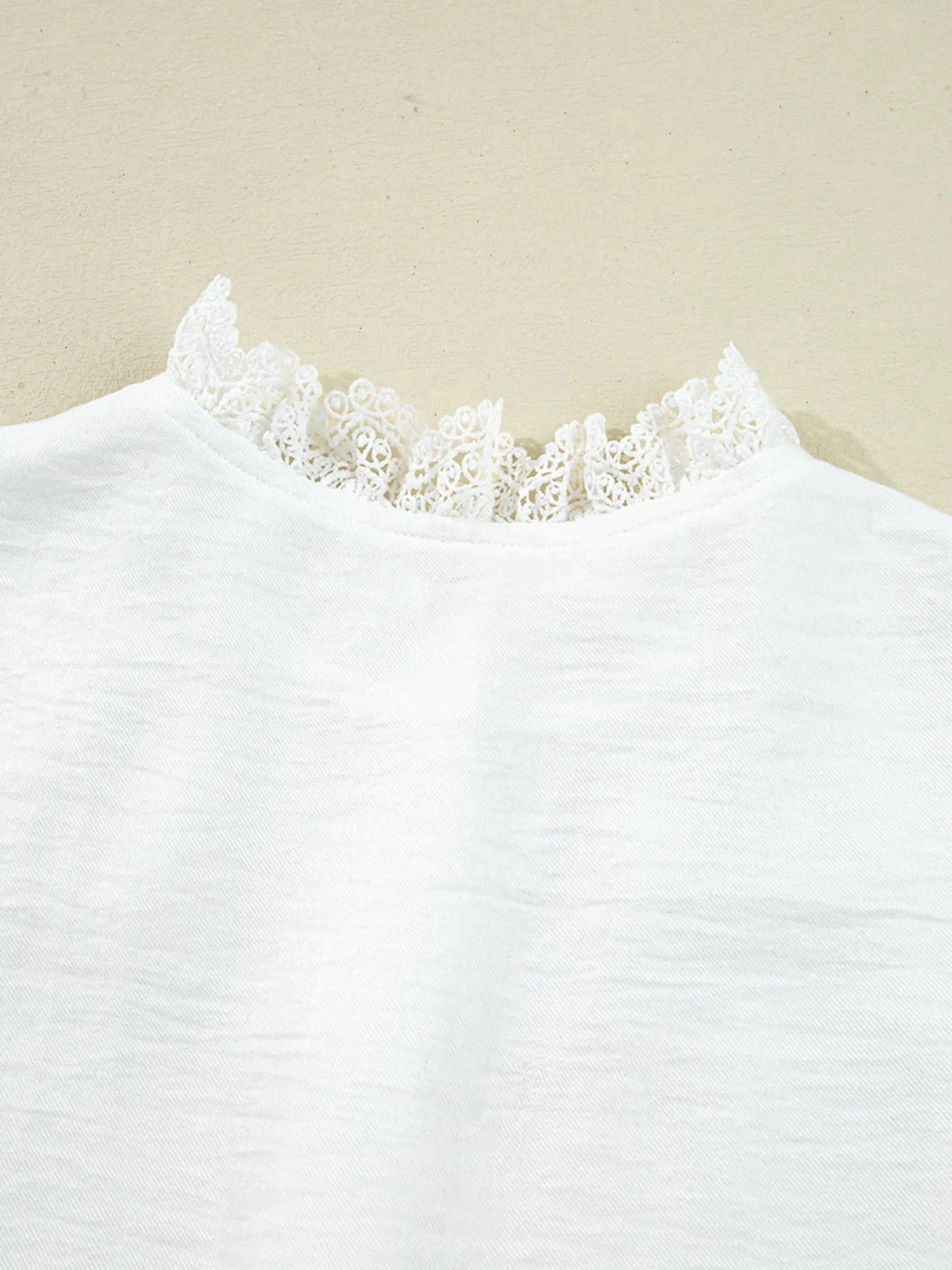 Lace Patchwork Buttoned Stand Neck Loose Shirt