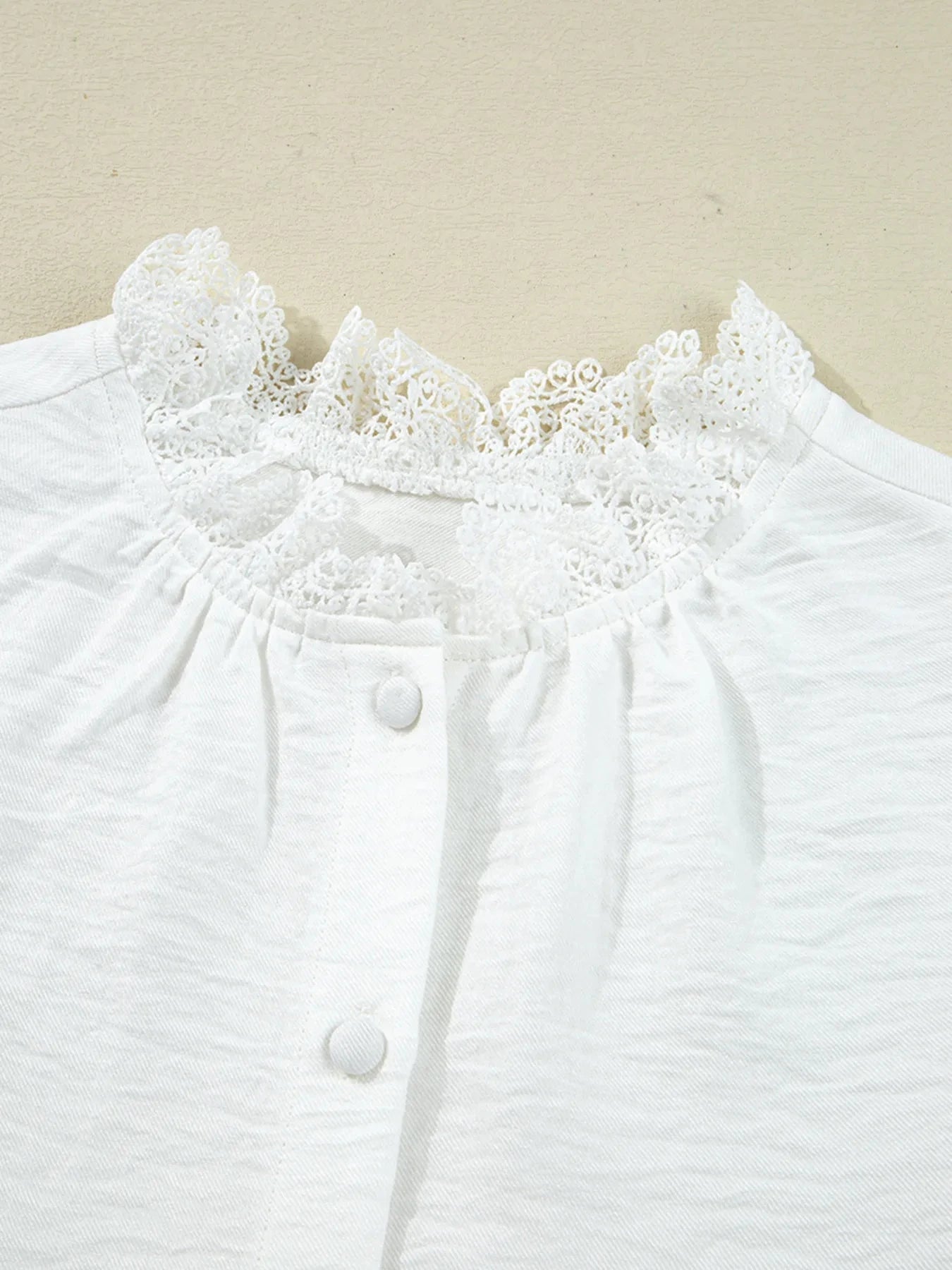 Lace Patchwork Buttoned Stand Neck Loose Shirt