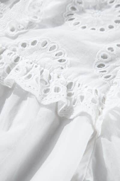Lace Patchwork Tie Neck Short Sleeve Blouse