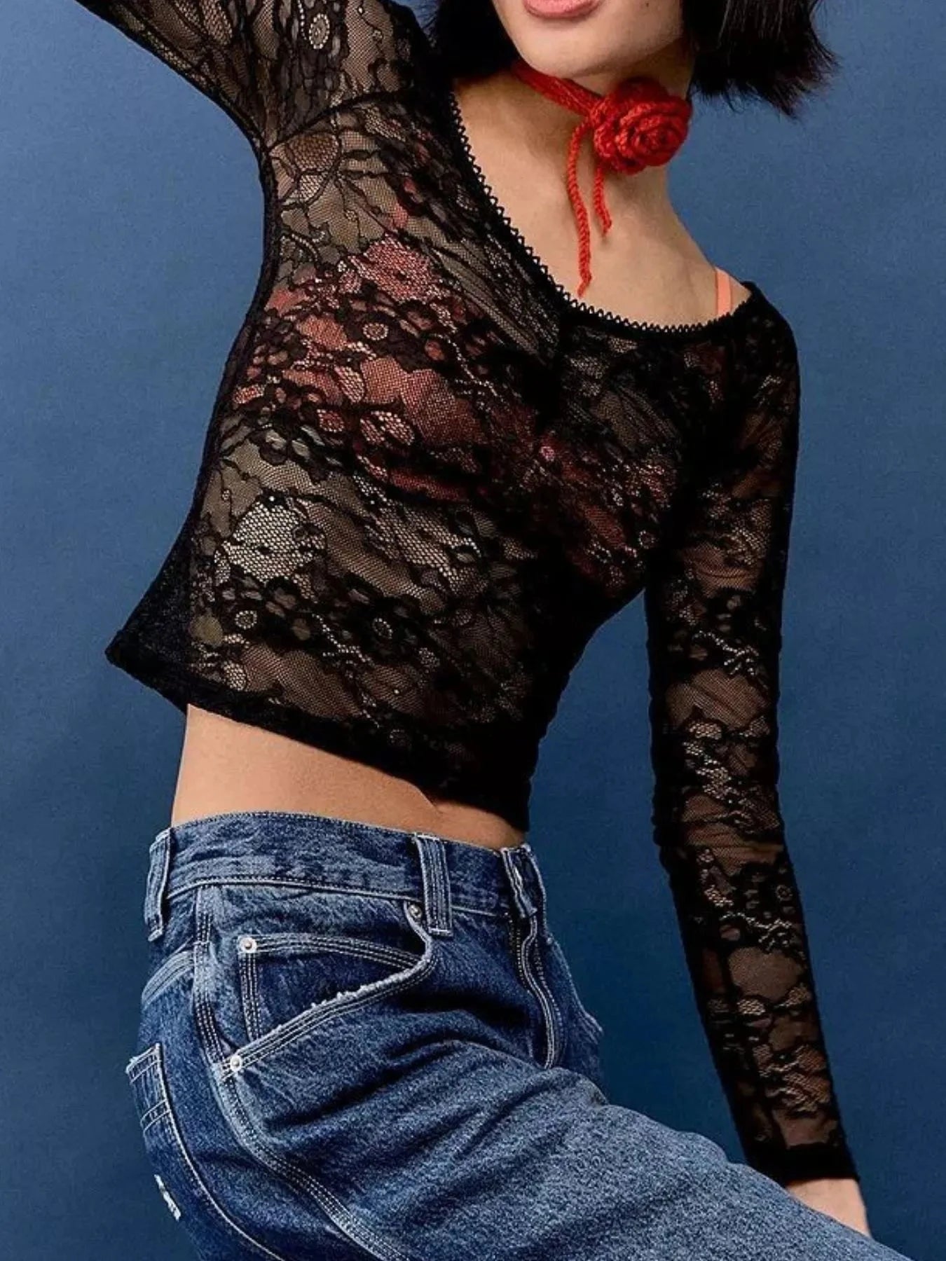 Lace Sheer Long Sleeve T-Shirt