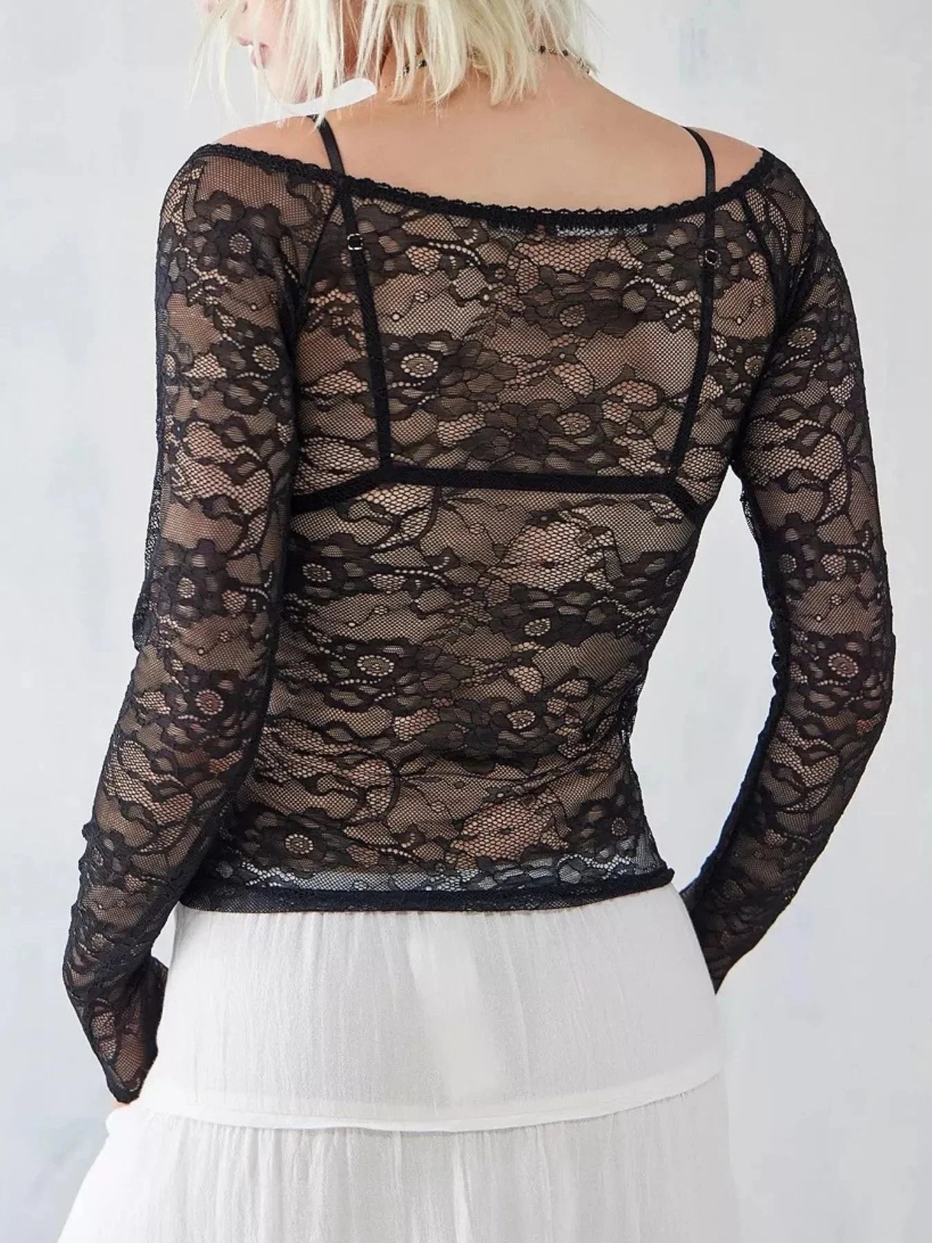 Lace Sheer Long Sleeve T-Shirt
