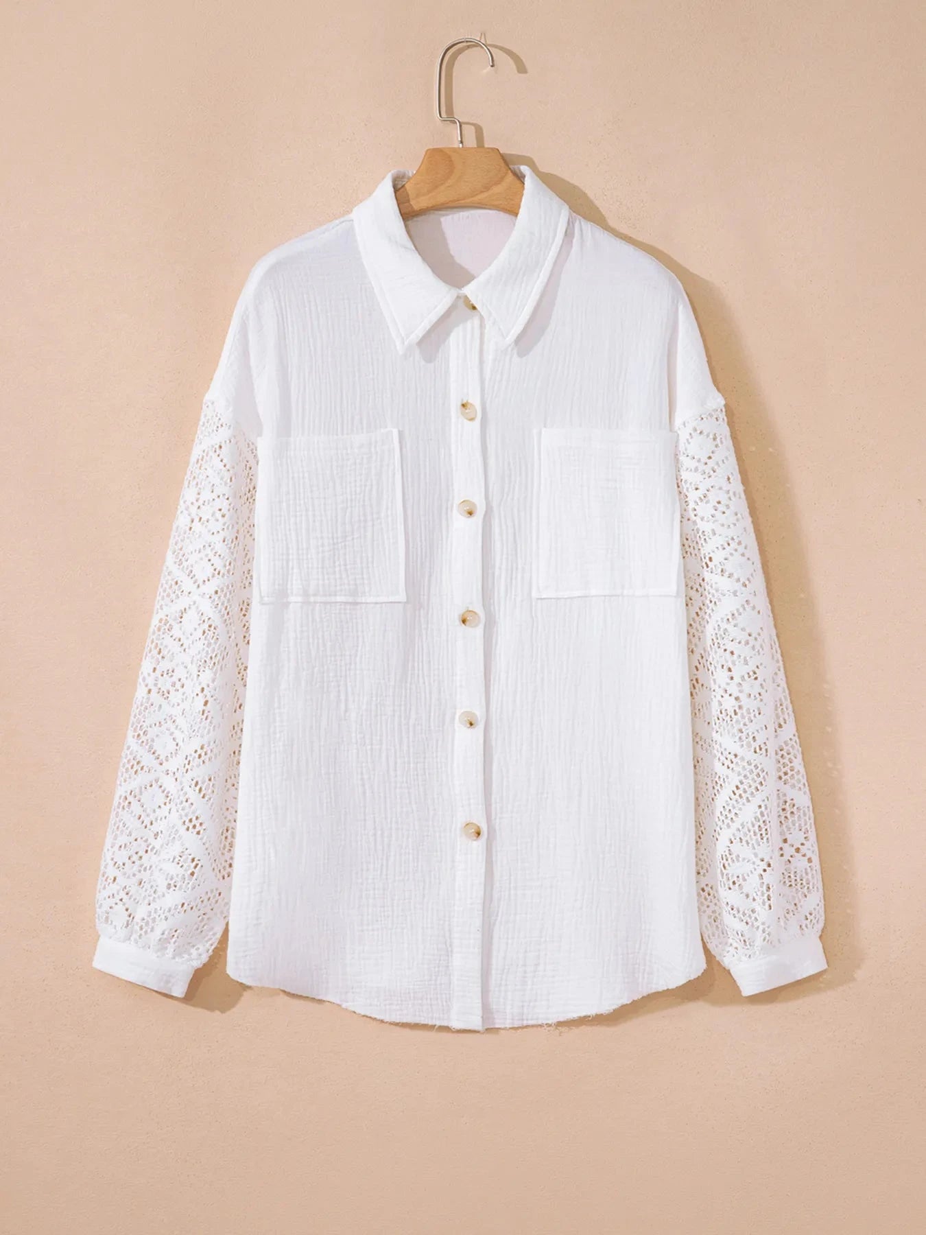 Lace Sleeve Button Down Shirt