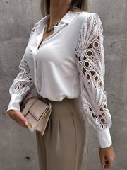 Lace Sleeve Collared Neck Blouse
