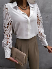 Lace Sleeve Collared Neck Blouse