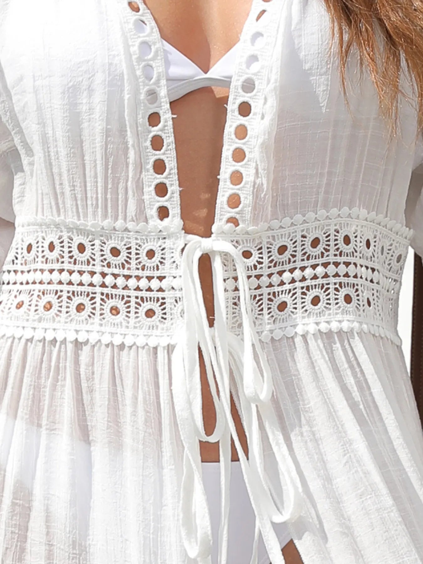 Lace Trim Plunging Beach Cover Up Maxi Dress
