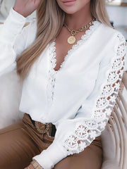 Lace Trim V-Neck Blouse White / S