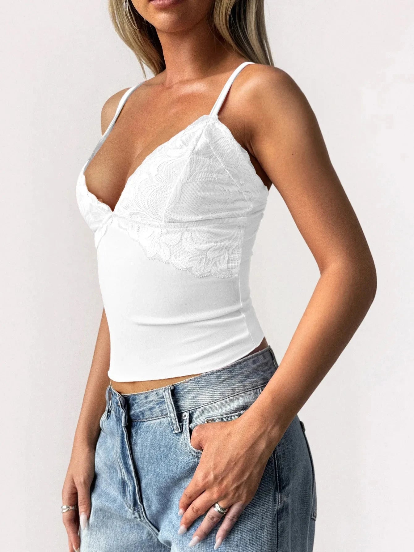 Lace Trim V-Neck Cami Top