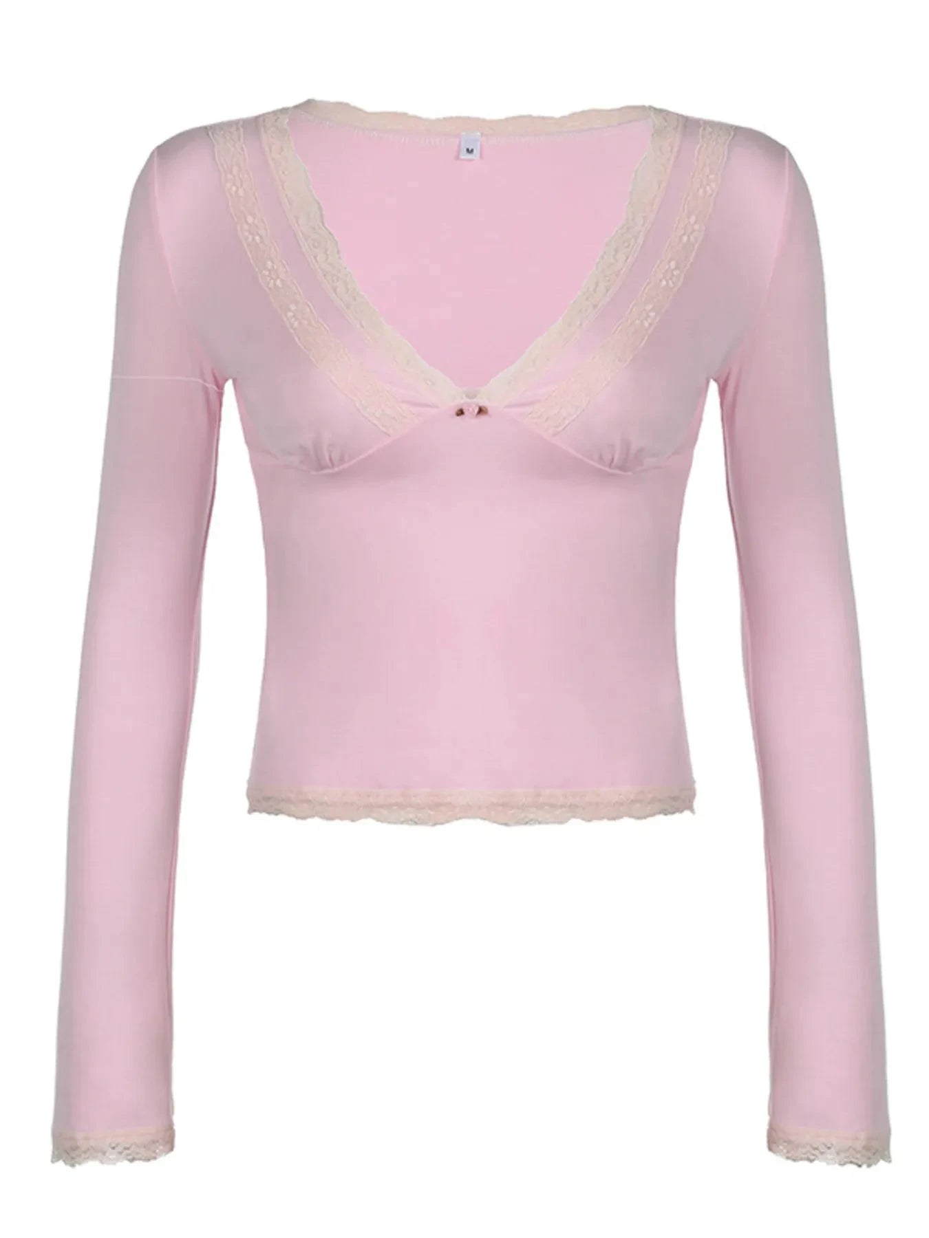 Lace Trim V-Neck Long Sleeve Top