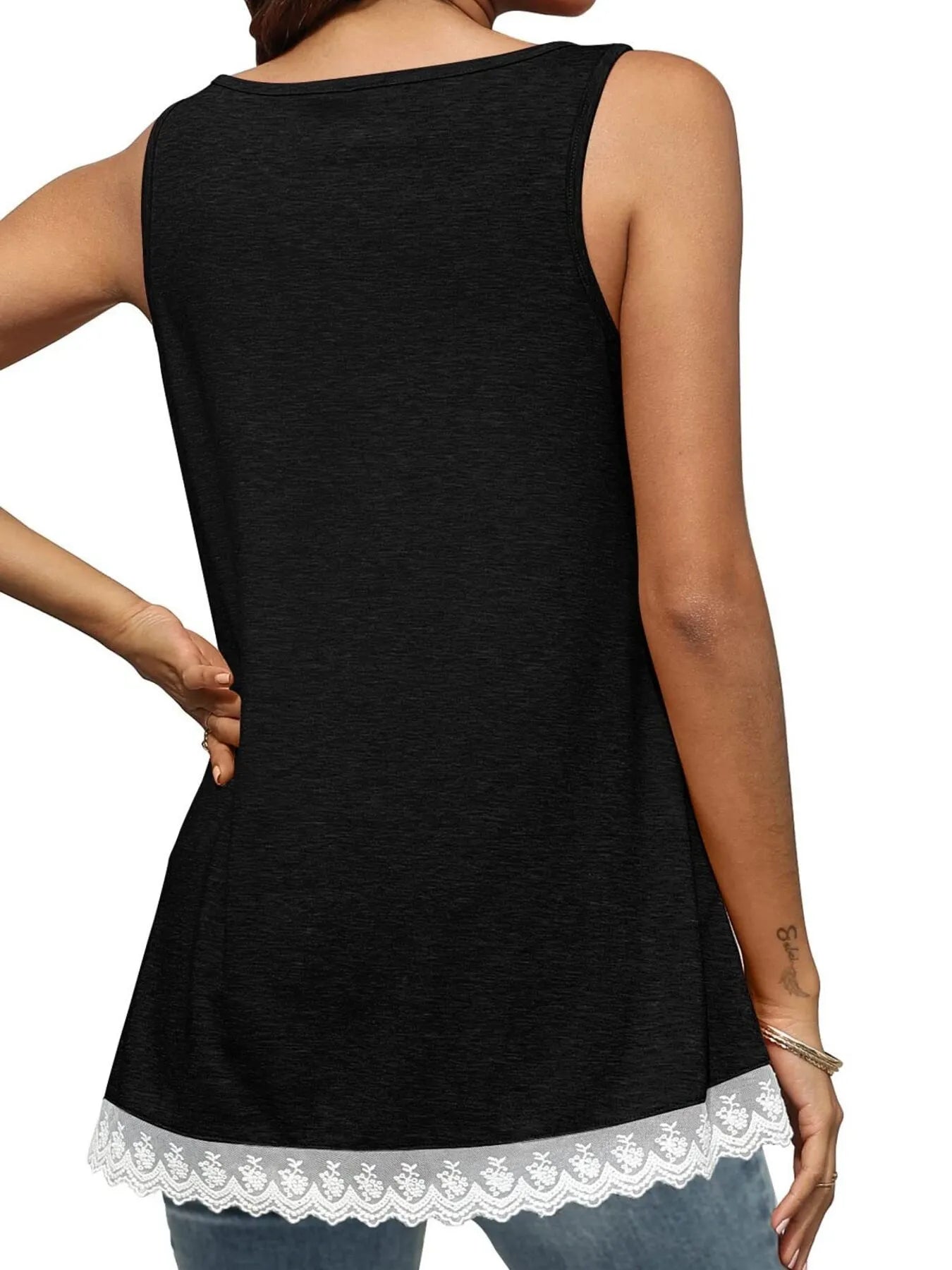 Lace Trim Wide Strap Tank Top