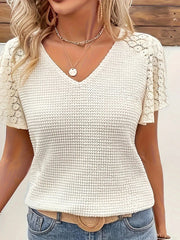 Lace V-Neck Flutter Sleeve Top