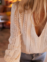 Lace V-Neck Long Sleeve Top