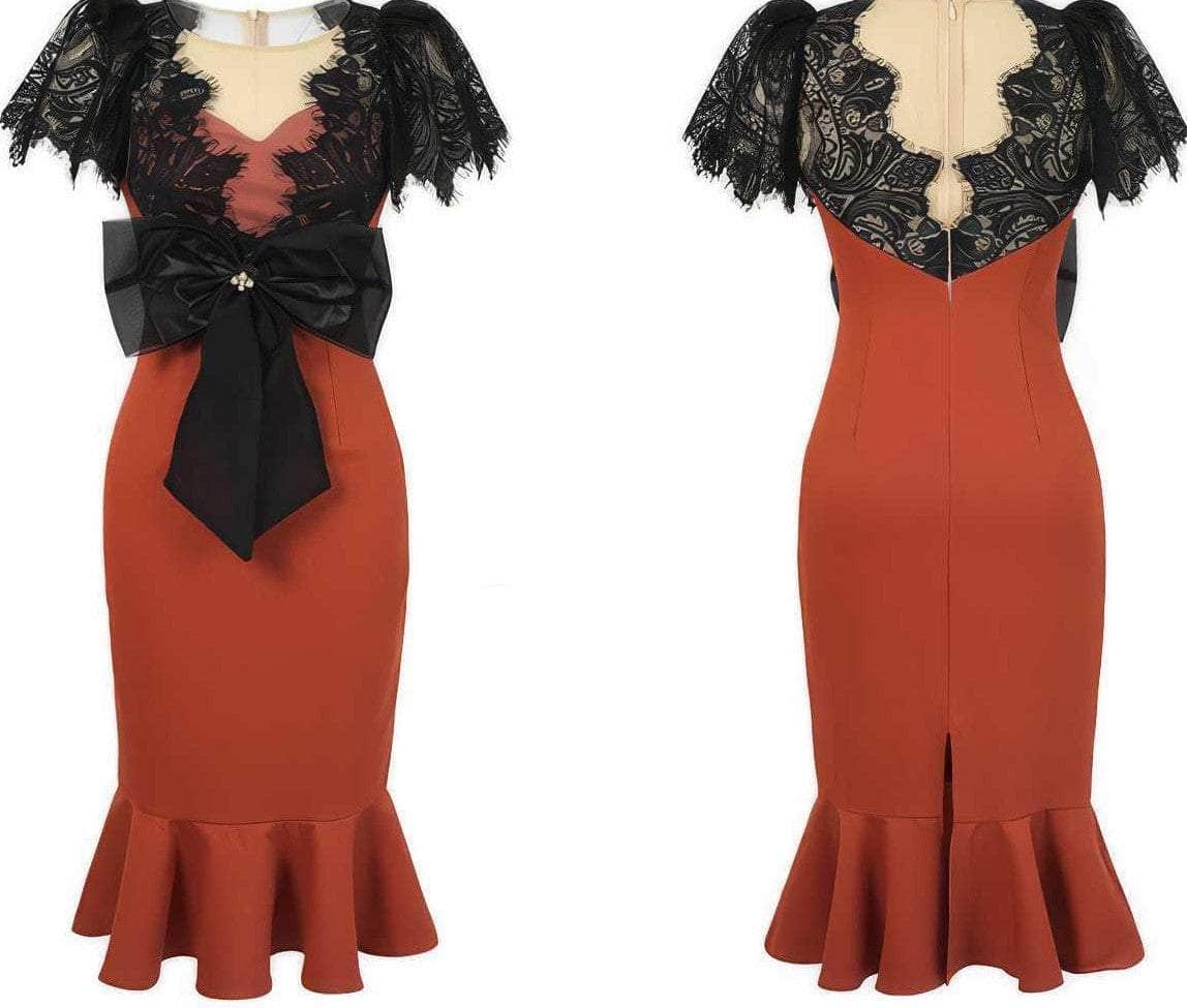 Laced Bowtie Mermaid Column Midi Dress