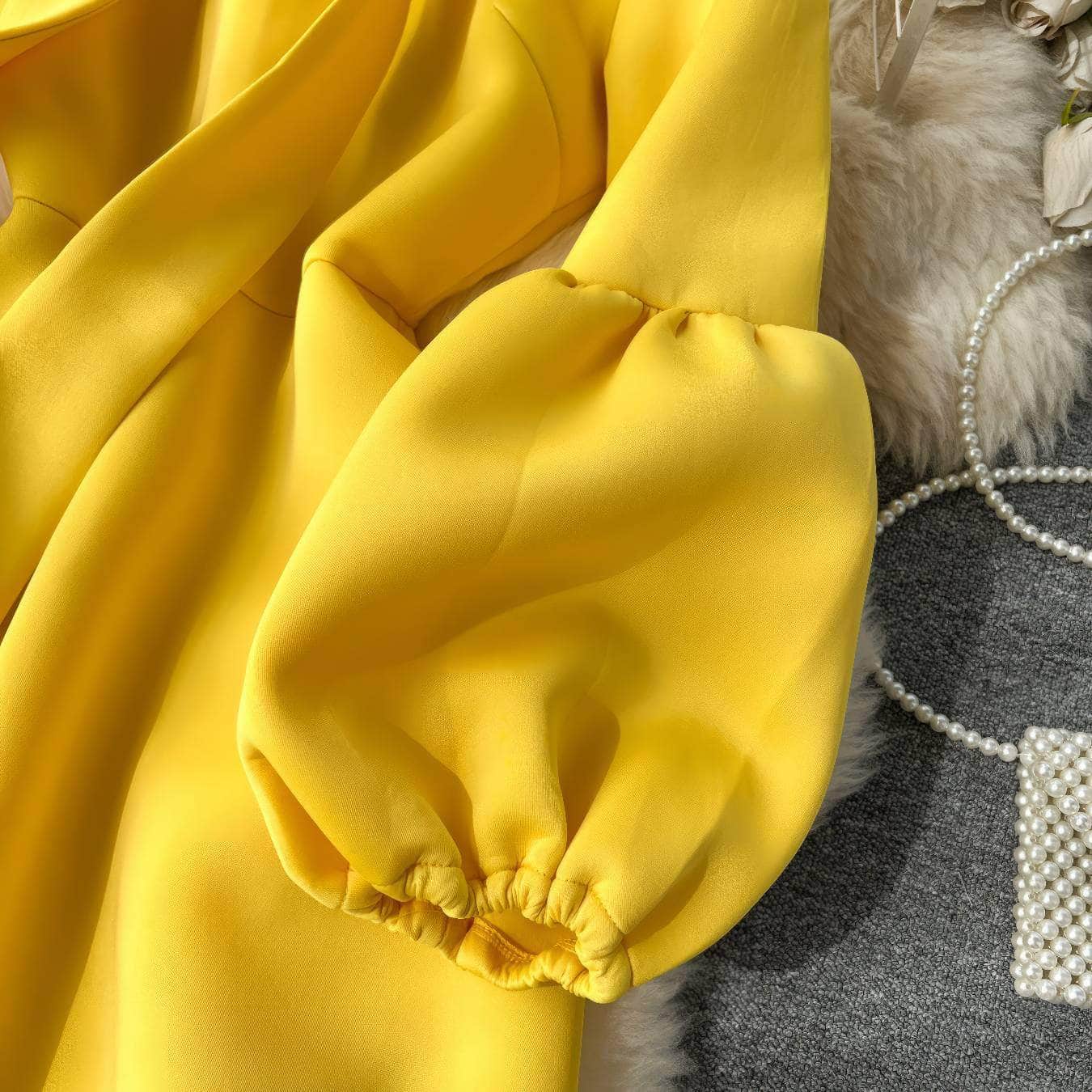 Lantern Sleeves Bow Sash Pleated Maxi Dress