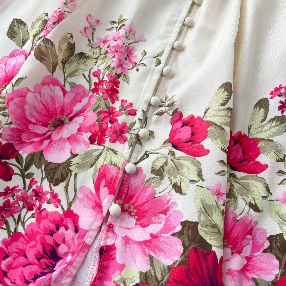Lantern Sleeves Floral Print Buttoned Down Maxi Dress
