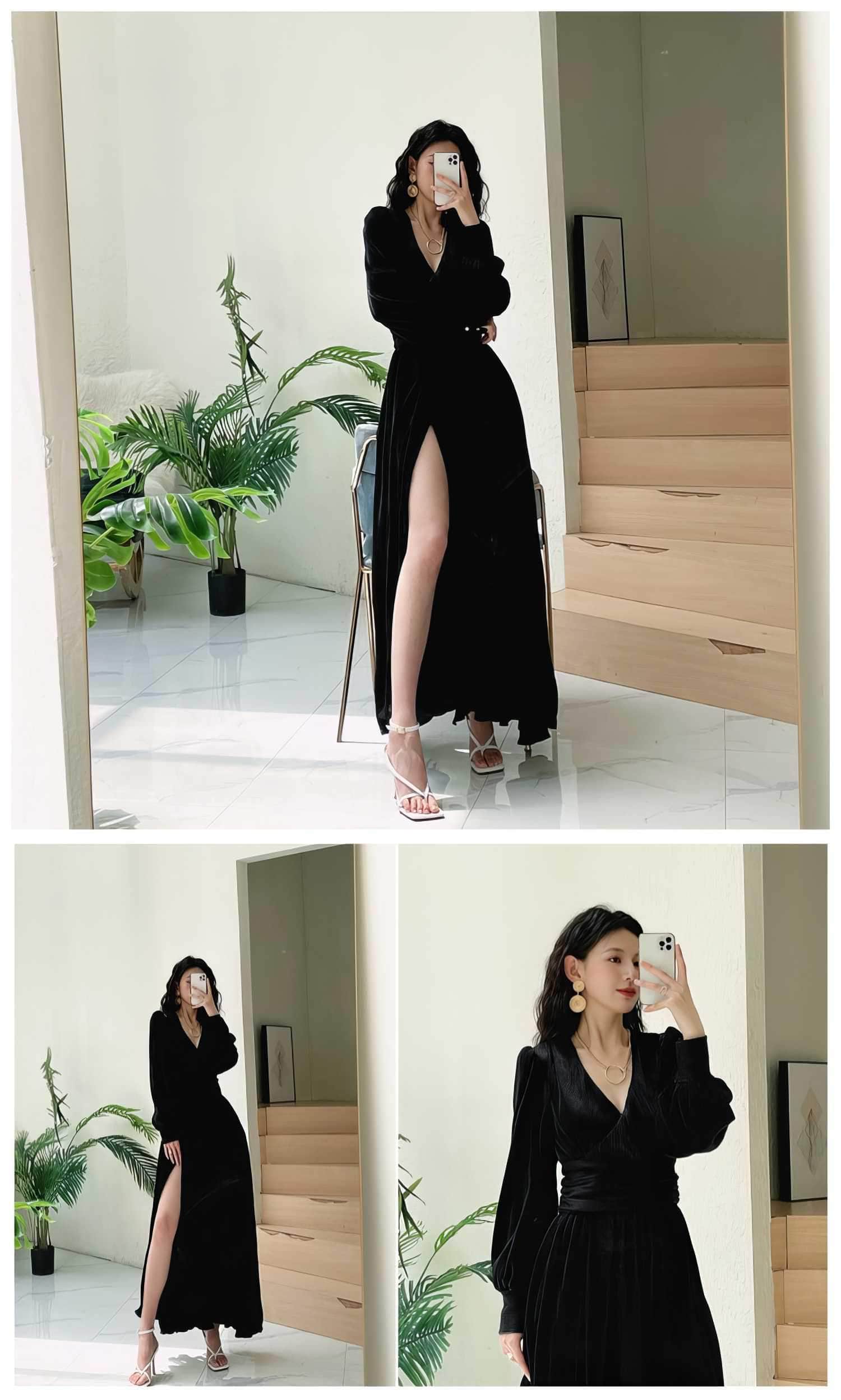 Lantern Sleeves Metallic Gold Maxi Dress