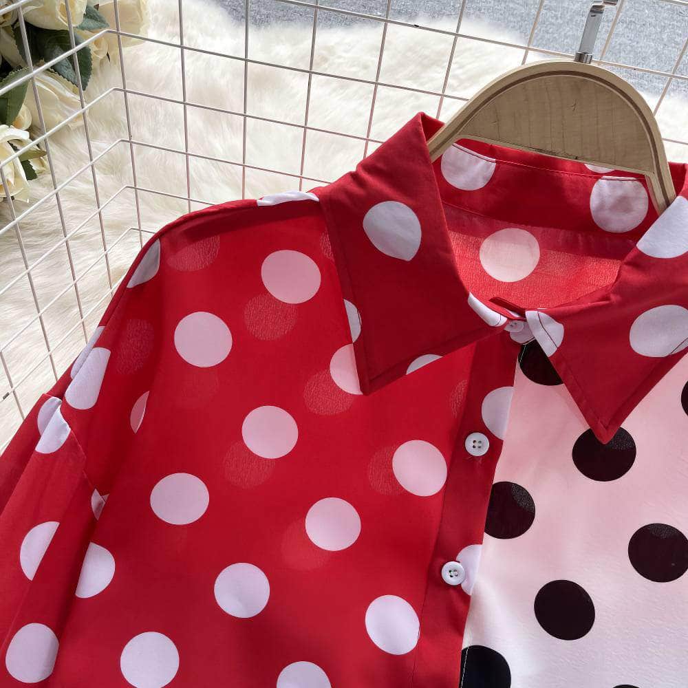 Lantern Sleeves Polka Dot Collared Top