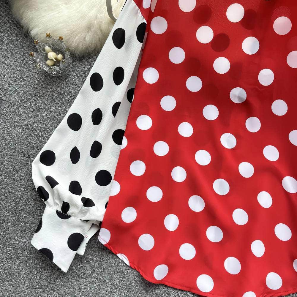 Lantern Sleeves Polka Dot Collared Top
