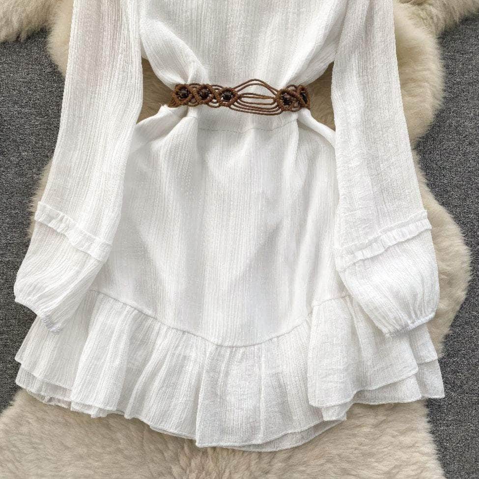 Lantern Sleeves Shirred Frill Hem Skater Dress
