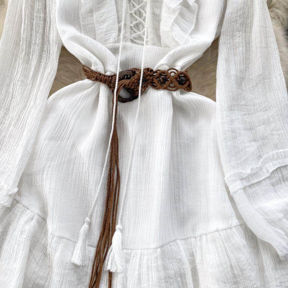 Lantern Sleeves Shirred Frill Hem Skater Dress
